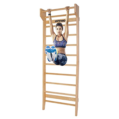 JOYMOR Gymnastics Wood Stall Bar, Multi-use Swedish Ladder- Wall Mounted Pull Up Bar-Physical Therapy for Stretching and Various Exercises,Indoor Home Gym Workout Yoga