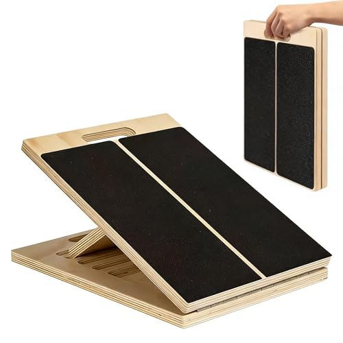 Adjustable Wooden Slant Board, Portable Calf Stretcher with Non-Slip Base, Heavy Duty Incline Board for Ankle Mobility, Squats and Home Gym Training
