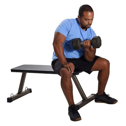 Flat Barbell Bench, Foldable Portable Padded Weight Lifting Seat, Equipment for Home Gym - Steel Frame, 300 Pound Capacity