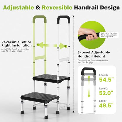RV Step Stool with Handle for Elderly,2 Step Ladder with Handrail, Reinforced PP Wide Platform, Adjustable Height, Portable Stairs for Hot Tub/Camper/Mobile Home/Porch/SPA Pool/Pet Stairs - size: 2 Steps-Adjustable Height