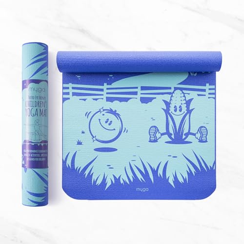 Myga Silk Print Kids Yoga Mat,Non-Slip Yoga Mat for Childrens Exercise, Fitness, Yoga and Mindfulness Lightweight, Easy Clean Play Mat for Girls and Boys