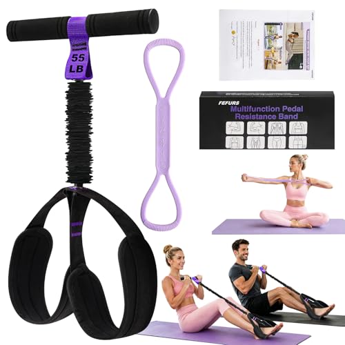 Foot Pedal Resistance Band with Handle,55LB Exercise Bands with Foot Pedal,Upgrade Full Body Workout for Men & Women, Core Abs Legs Glutes Arms, Pilates Strength Training Home Gym Equipment