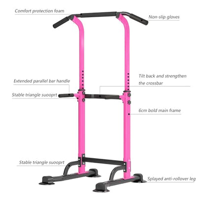 Adjustable Pull Up Bar Free Standing, Steel Pullup Dip Station for Home Gym, Portable Power Tower Pull Up Bar with Widened Base for Tall man, 400 LBS