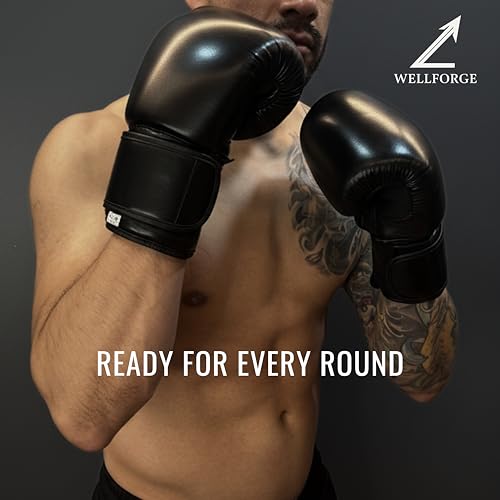 Wellforge Boxing Gloves 10oz/12oz for Training – Durable Premium Synthetic Leather Gloves with Pre-Molded Foam Padding and Secure Wrist Support for Sparring & Workouts - size: 10oz