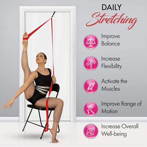 Stretching Strap With Door Anchor - Stretching Equipment to Improve Legs Flexibility - Splits Trainer For Home Ideal In Ballet, Dance, Cheerleading, Taekwondo, Yoga, Pole Dancing & Gymnastics - color: Red