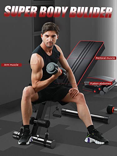 YOLEO 6 in 1 Space Saving Weight Bench Set for Home Gym, Fast Folding & Adjustable Workout Bench, Bench Press Rack/Leg Extension/Preacher Curl/Sit up(1-Step Folding) (Black)