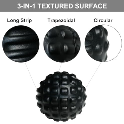 Firm Foam Massage Ball for Deep Tissue and Myofascial Release. 2.9″ High-Density Hard Fascia Ball for Muscle Knots, Recovery, Trigger Point Therapy, Pain Relief, Foot Plantar Fasciitis. (Black) - color: Black