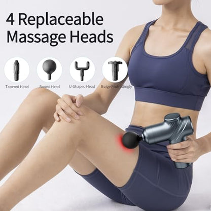 Massage Gun Deep Tissue, Silent Motor and Portable Massage Gun with 4 Interchangeable Heads for Deep Muscle Relief and Relaxation, Relax Gift - color: A1-Blue