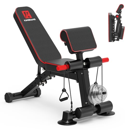 K KiNGKANG Adjustable Weight Bench, Foldable Home Gym, 1050lbs Capacity | Heavy-duty steel frame, 1050lbs max load, 8-level backrest adjustment, no assembly required, compact foldable design