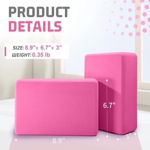 Yoga Blocks 2 Pack 3x6x9IN Foam Block Supportive Latex-Free with Rounded Edges, Non-Slip Exercise Blocks for Pilates, Meditation, Balance, Stretching and Deep Poses - color: 2Pack-RC-Pink