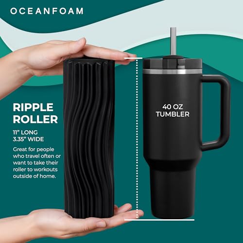 Ripple Travel Foam Roller (11" x 3.35") Firm Mini Foam Roller for Physical Therapy, Deep Tissue Massage, Back Pain - High Density, Ergonomic Wave Textured - Yoga, Pilates, Exercise (Black) - color: Black