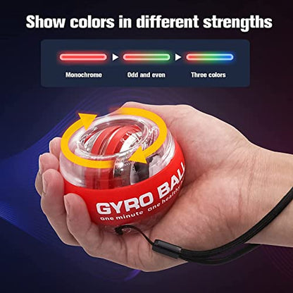 Auto-Start Wrist Power Gyro Ball with LED Lights, Wrist Strengthener and Forearm Exerciser for Stronger Arm Fingers and Muscle - color: Colourful Light-Red
