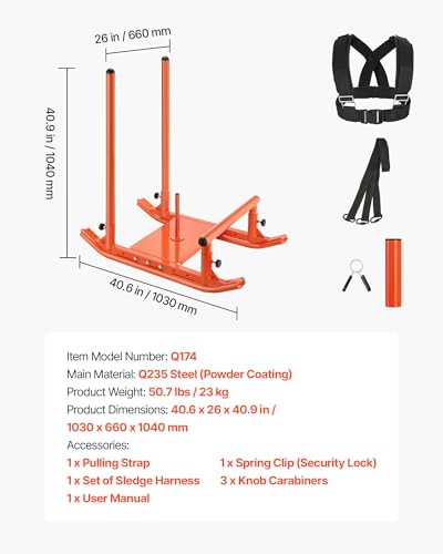 VEVOR Football Sleds and Chutes, Weight Sled, Football Training Pull Push Running Sled, Fitness Workout Sled Push Gym Equipment, Adjustable Height Handle, Compatible 1/2 in Weight Plates - style: Multi Handle-OR