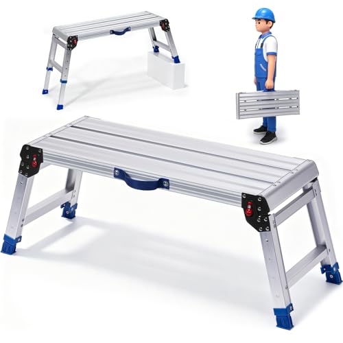 Aluminium Work Platform 660 Lbs, Portable Scaffolding Platform with One-Touch Automatic Fold, 4 Height Adjustment Step Stool, Perfect for RV Cleaning, Home Painting and Reaching High Places, Upgraded