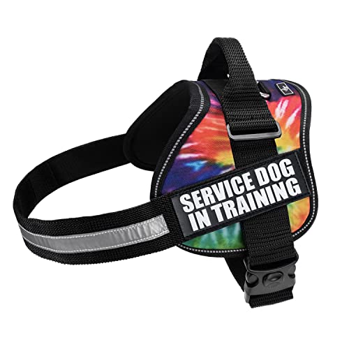 Doggie Stylz Service Dog in Training Vest 2 Hook and Loop Removable Reflective Patches, Straps and Handle – Harness Comes in Sizes XXS to XXL and 4 Colors (Girth 12-16", Tie Dye) - color: Tie Dye, size: Girth 12-16"