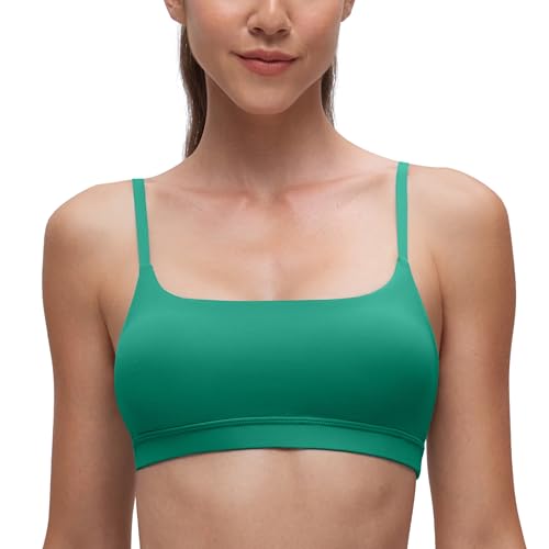 CRZ YOGA Butterluxe Adjustable Spaghetti Strap Sports Bras for Women - Scoop Neck Wireless Padded Yoga Workout Crop Top - color: Cascadia Green, size: XX-Small