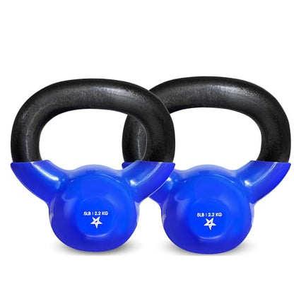Yes4All Kettlebell, 5-100 LB Vinyl Coated Cast Iron Strength Training Kettlebells for Home Gym Exercises, Fitness, Full Body Workout Equipment, Push Ups, and Grip Strength - color: A. 5LB - Dark Blue, style: Vinyl Coated - Pair