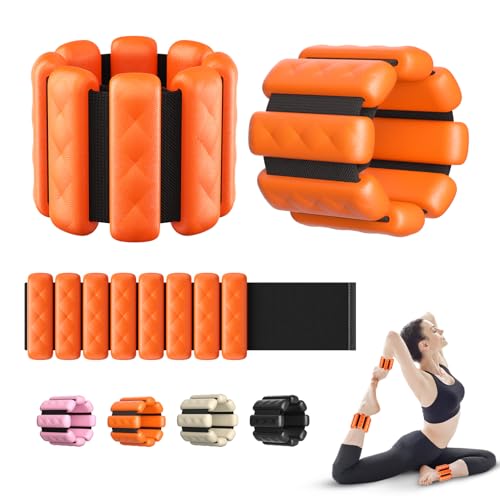 Pilates Wrist and Ankle Weights for Women - Adjustable Weighted Bangles for Men, 2 lbs Weighted Arm Bands Foot Leg Weights for Walking, Yoga, Training, Exercise, Running, Set of 2 (1LB Each) - color: Orange