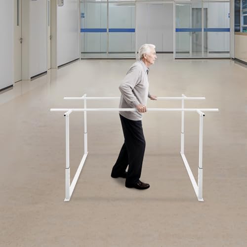 Physical Therapy Parallel Bars - 7FT/213cm Walking Assist Bars with Adjustable Height and Width, Home Gym Parallel Bars Workout Dip Stnads for Strength Training Fitness