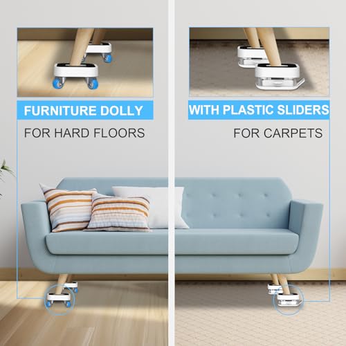 New Upgraded Furniture Sliders for Hard Floors & Carpets, 2-in-1 Furniture Movers with Wheels, Furniture Dolly for Moving Heavy Duty Sofa, Bed, Appliance, Load Capacity Up to 750lb