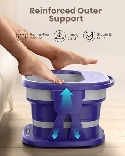 Electric Foot Bath Massager with Remote, 16 Motorized Massage Balls for Stress Relief, Collapsible Foot Spa Bath Massager with Heat, Pedicure Spa Tub with Temp Control, Purple - color: Purple