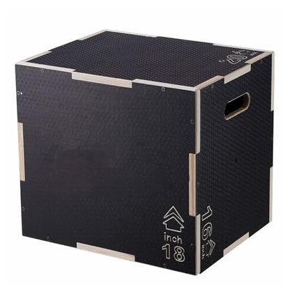Plyometric Jump Box 3-in-1, 20/18/16 Inch Wooden Plyo Box for Fitness, Agility Training, Step Up Platform - Home Gym Equipment, Black