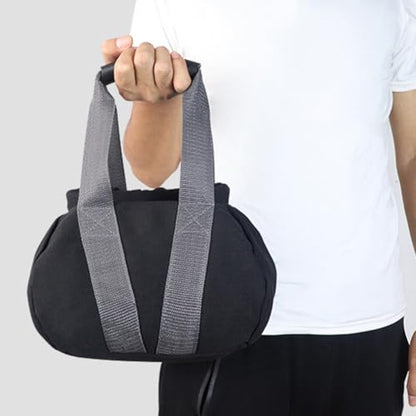 Canvas Adjustable Kettlebell Sandbag with Ergonomic Handle for Home Gym Fitness, Empty Fillable Weight Bag 0-35lbs for Squat Swing Training Black