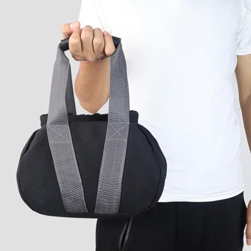 Canvas Adjustable Kettlebell Sandbag with Ergonomic Handle for Home Gym Fitness, Empty Fillable Weight Bag 0-35lbs for Strength Training Black