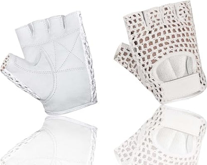 MESH Leather Fingerless Weight Lifting Exercise Gym Wheelchair Gloves White W 1061 - size: X-Small