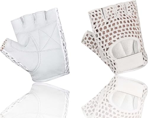 MESH Leather Fingerless Weight Lifting Exercise Gym Wheelchair Gloves White W 1061 - size: Small