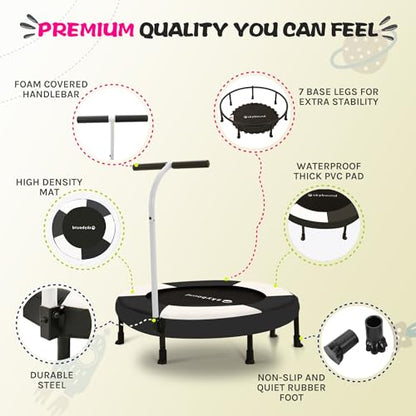 SkyBound 36 Inch Indoor Trampoline for Kids - Kids Trampoline Indoor with Handle - Toddler Trampoline with Upgraded 2.0mm Steel Pipe and Handlebar - Mini Indoor Trampoline for Kids Age 3 and Above