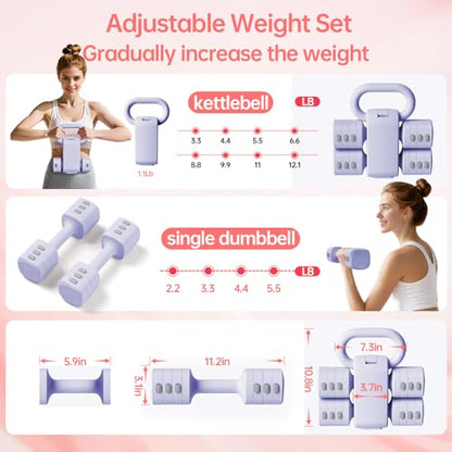 Adjustable Kettlebell Set, 4-in-1 Free Weight Kettlebell sets (5.5lbs 7.7lbs 9.9lbs 12.1lbs) for women, Hand Weight Dumbbell Set of 2 for Home Gym Fitness Training