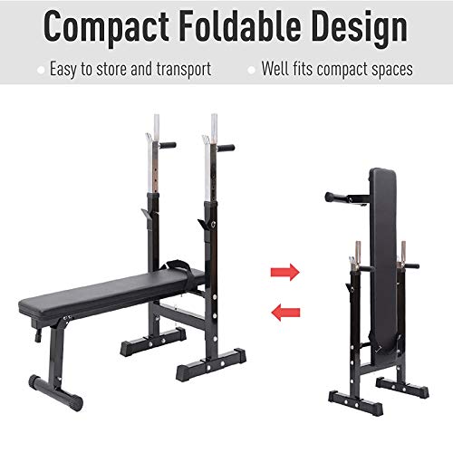 Adjustable Workout Bench, Foldable Sit Up Bench, Weight Bench, Dip Stand, Squat Stand, Home Gym, Bench Press, Workout Equipment for Strength Training
