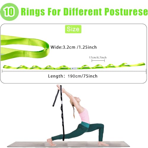 Oak-Sports Stretching Strap Yoga Strap for Physical Therapy with 10 Loops, Yoga Straps for Stretching, Upgraded Non-Elastic Stretch Band for Pilates, Dance and Gymnastics with Workout Guide