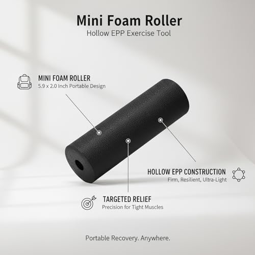 Mini Hollow EPP Foam Roller, 5.9 x 2.0 Inch Portable Exercise Tool for Travel, Gym, and Yoga (Black)