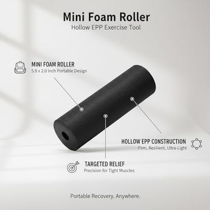 Mini Hollow EPP Foam Roller, 5.9 x 2.0 Inch Portable Exercise Tool for Travel, Gym, and Yoga (Black)