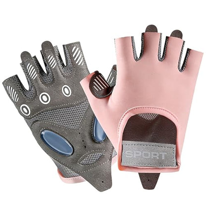 Fingerless Cycling Gloves Women Men Anti-Slip Shockproof Mesh Lightweight Workout Gloves Gym Exercise Fitness Rowing - color: Pink, size: Small