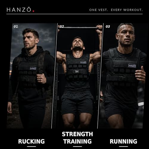 HANZO Weighted Vest for Men & Women 25lbs | 35lbs | 45lbs | 65lbs | Weight Vest With Removable Iron Weights, Adjustable Heavy Duty Weighted Workout Vest for Calisthenics & Fitness Training