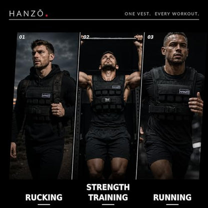 HANZO Weighted Vest for Men & Women 25lbs | 35lbs | 45lbs | 65lbs | Weight Vest With Removable Iron Weights, Adjustable Heavy Duty Weighted Workout Vest for Calisthenics & Fitness Training