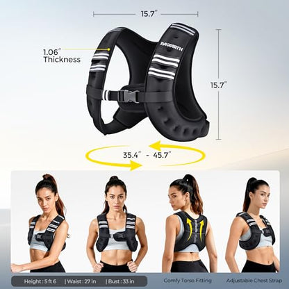 Weighted Vest,6lb/8lb/10lb/12lb/16lb/20lb/25lb/30lb Weight Vest with Reflective Stripe, Body Weight Vests for Women, Men, Weight Loss Workout, Strength Training, Running, Walking, Jogging