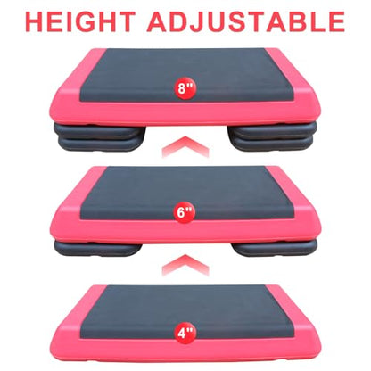 Adjustable Workout Aerobic Stepper In Fitness & Exercise Step Platform Trainer Red Black With 2 Risers