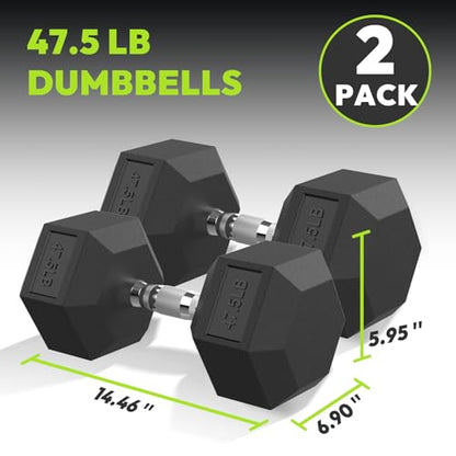 HANDBODE Hex Dumbbell Set, 2.5-65 lb Rubber Encased Exercise & Fitness Dumbbells, Weights Dumbbells Set of 2, Hand Weight for Strength Training - size: 47.5 lb, Pair, style: Chrome Handle