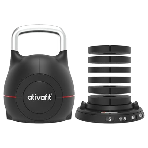 Ativafit 7 in 1 Adjustable Kettlebell 5-44lbs Adjustable Kettlebell with Solid Aluminum Handle Quick Adjustment Weights With Safety Locking Systerm Space Saving Strength Training For Full Body Home Gym Workout