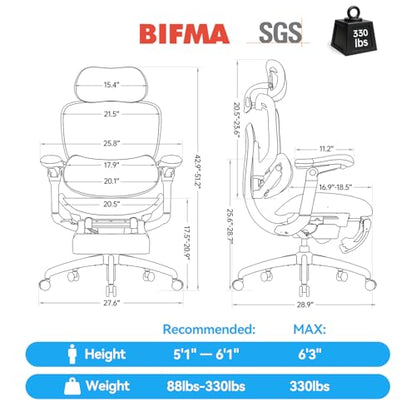 SIHOO Doro C300 Pro V2 Ergonomic Office Chair with Footrest, Grey - color: Grey, size: Pack of 1