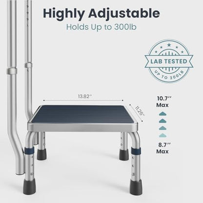 Pelegon Adjustable Step Stool with Handle for Elderly (300LB Capacity) – Bedside Safety Step for High Beds, Height Adjustable Platform & Handle, Non-Slip Stable Frame, Easy Assembly