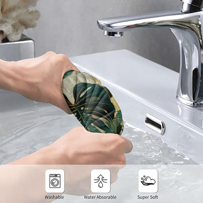 Boho Green Leaf Hand Towels Set of 2, Mid Century Modern Abstract Botanical Decorative Towels, Soft Lightweight Microfiber Absorbent Quick Dry Fingertip Towels for Bathroom Kitchen Spa Gym Home Decor