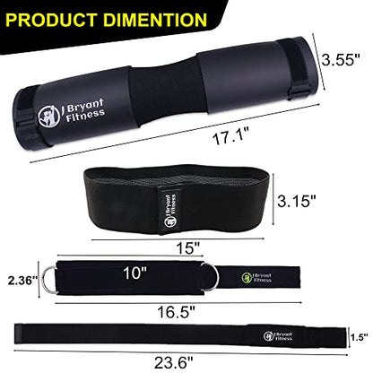 J Bryant Barbell Pad Set with 2 Ankle Straps for Cable Machines Hip Resistance Band Weight Lifting Straps Thick Cushion Hip-Thrusts Pad with Carry Bag for Squats Bench Press Workout - color: black set