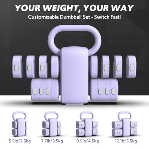 Adjustable Dumbbell Set of 2, 4 in 1 Free Weights Dumbbells Set for Women with Fast Adjustment, Each 2lb 3lb 4lb 5lb Hand Weights Set for Home Gym & Outdoor Exercise Training