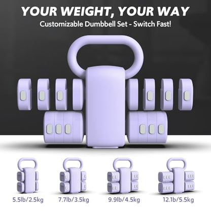Adjustable Dumbbell Set of 2, 4 in 1 Free Weights Dumbbells Set for Women with Fast Adjustment, Each 2lb 3lb 4lb 5lb Hand Weights Set for Home Gym & Outdoor Exercise Training