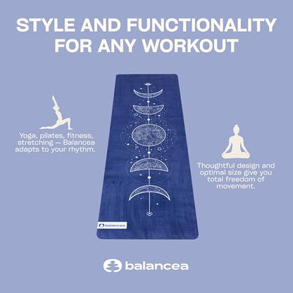 Yoga Mat With Strap 5mm Non Slip Suede & TPE - Eco-Friendly Fitness & Exercise Mat for Home Gym, Pilates, Hot Yoga, and Meditation - Lightweight Durable 72 x 24 inch Workout Mat for Women, Men